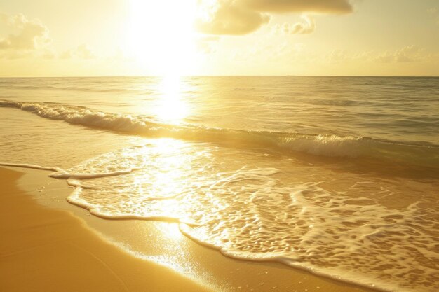 Foto una spiaggia incontaminata bagnata dalla luce dorata del sole che invita al relax e alla tranquillità