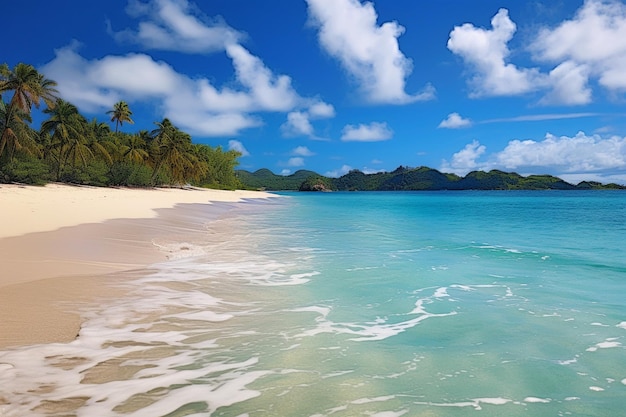青い水と白い砂のある純なビーチ