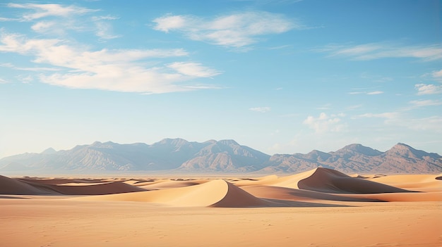 Pristine desert landscape with sand dunes and distant mountains