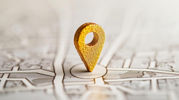 Pristine Golden Map Pin on White Backdrop