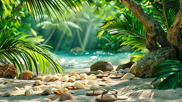 Нетронутый пляж Сейшельских островов с пышными пальмами и белым песком под солнечным небом