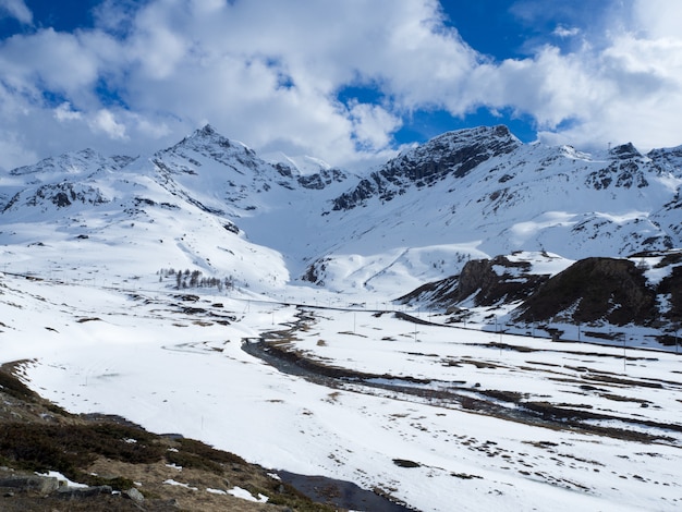 Pristine, snow mountains , swiss Alps, cloudless sky