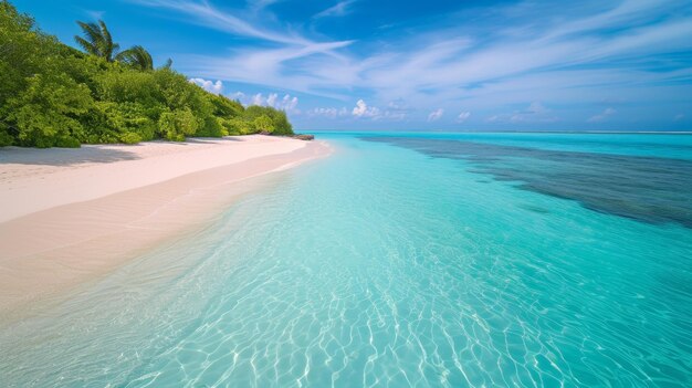 Pristine turquoise lagoon framed by white sandy beaches