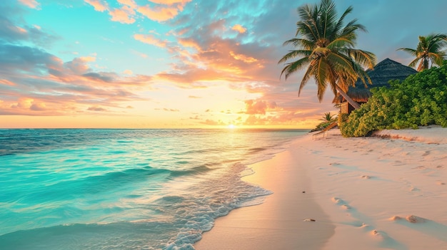 Foto la sabbia bianca pura migliora la bellezza di una spiaggia tropicale in un paesaggio marino sereno