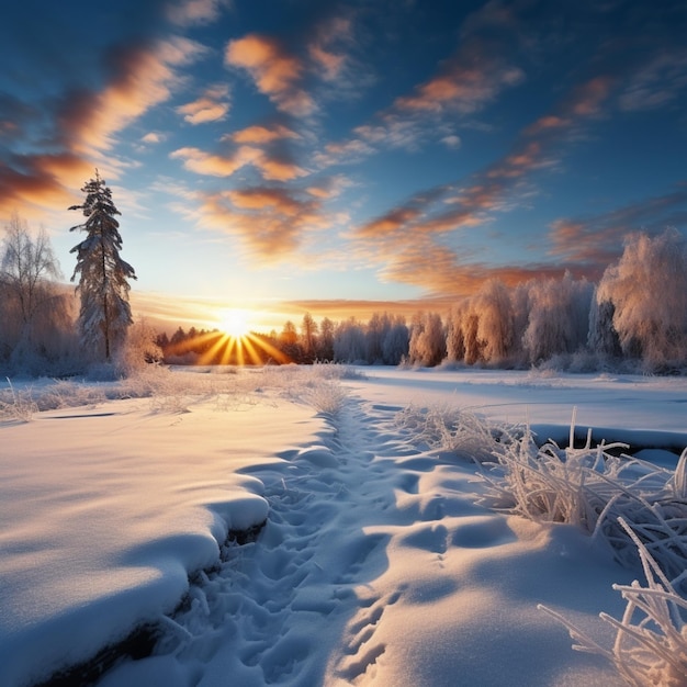 Pristine winter sunrise a serene background with ample text space For Social Media Post Size