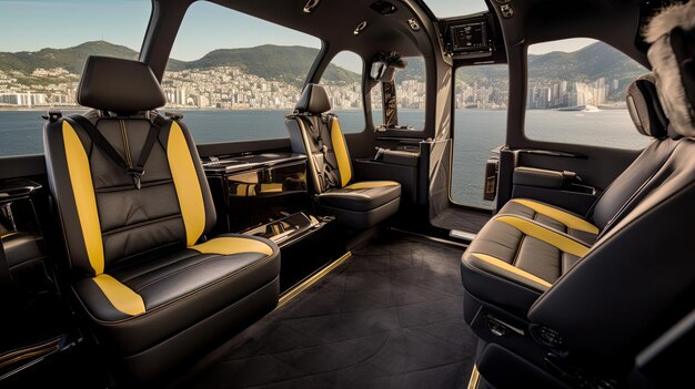 Photo private helicopter cabin leather seating advanced avionics customized lighting panoramic views