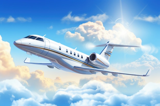 Private jet is flying above the clouds generative ai