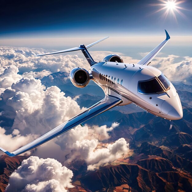 Photo private jet for luxury business flying high in the sky above the earth