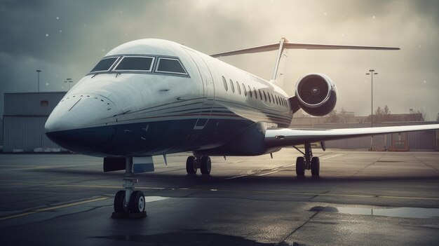 Photo private jet on tarmac in overcast weatherxa