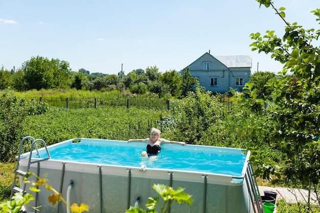 Private swimming pool at summertime