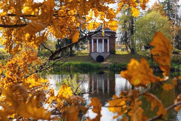 Priyutino manor milk cellar view through the foliage  vsevolozhsk leningrad region