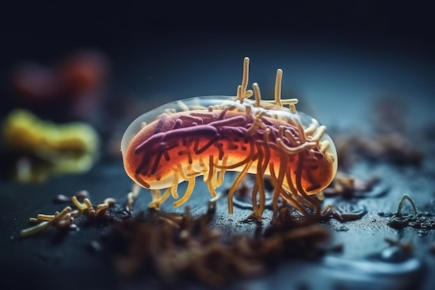 Foto probiotica bacteriën biologie wetenschap microscopische geneeskunde spijsvertering maag escherichia coli behandeling gezondheidszorg medicatie anatomie organisme generatieve ai