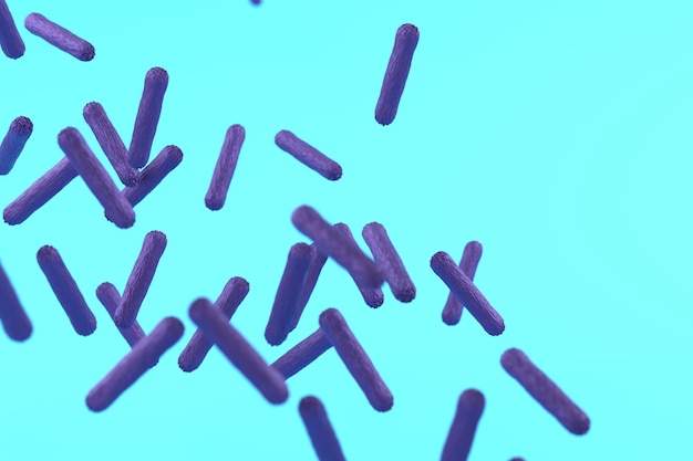 Probiotics concept Useful microflora for humans Beneficial bacteria on a blue background 3D render