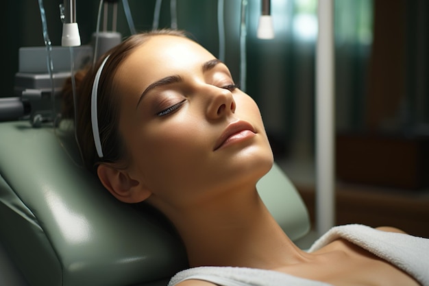 Foto procedure voor women39s gezichtshuidverzorging in schoonheidssalon met professionele apparatuur