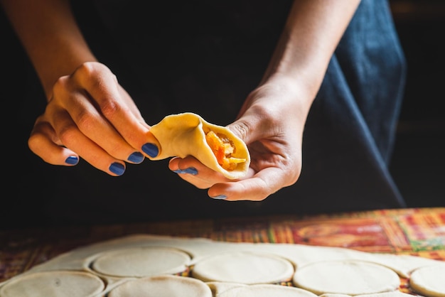 The process of cooking dumplings on the table