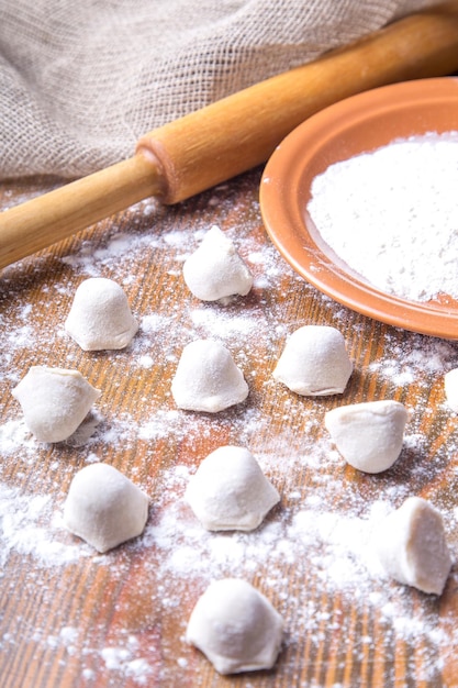 The process of cooking dumplings Traditional russian food