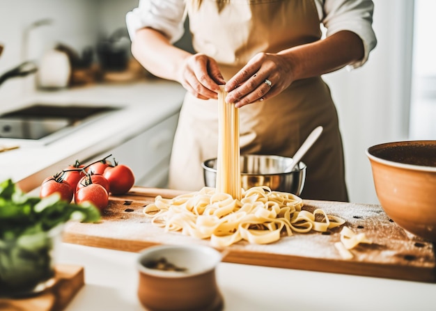 Process of cooking homemade italian pasta