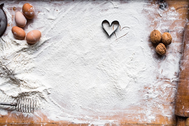 The process of cooking, wooden background, top view