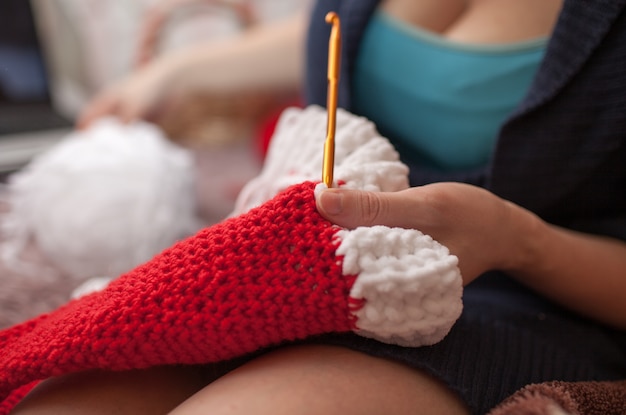 The process of crochet hats santa claus