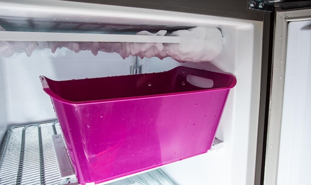 Process of defrosting ice in a home freezer