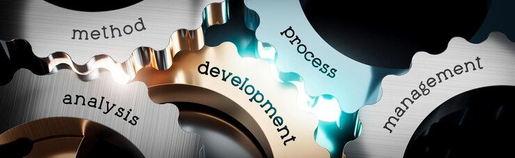 Photo process development gears concept 3d illustration