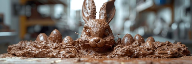 Foto processo di mangiare delizioso cioccolato coniglio di pasqua sfondo hd illustrazioni