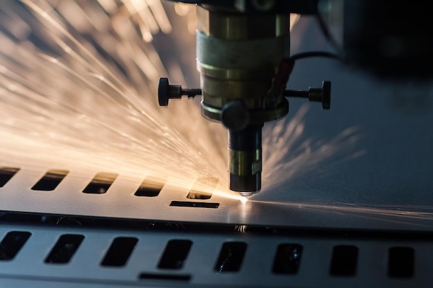 Photo process of industrial laser cutting of sheet metal