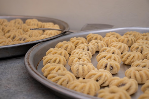 Process of making arabic cookies and kahk for islamic eid after ramadan