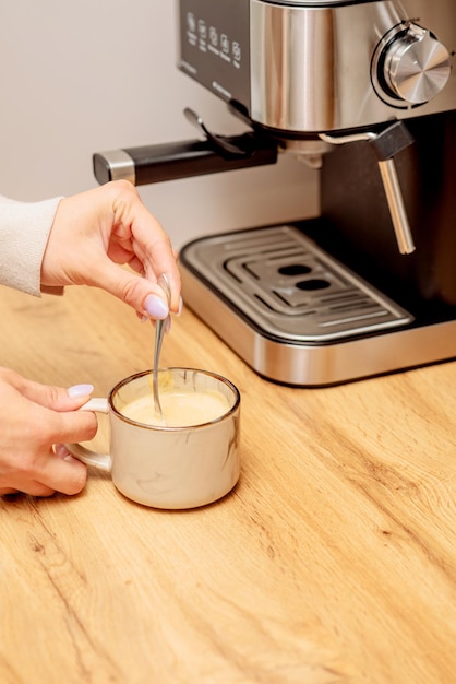 The process of making coffee at home Coffee machine Ground coffee