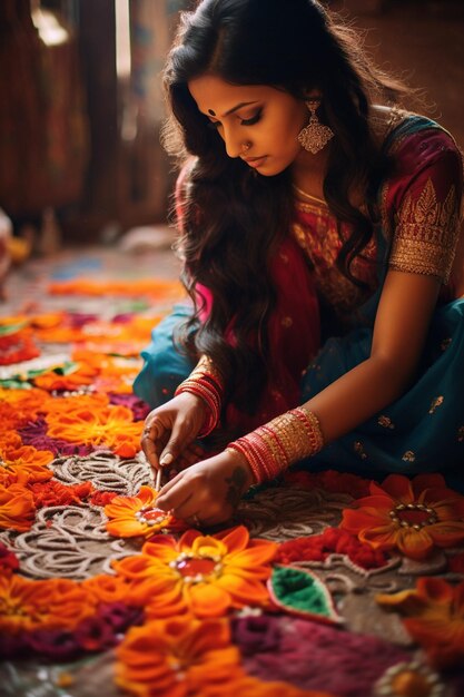 Photo the process of making rangoli designs