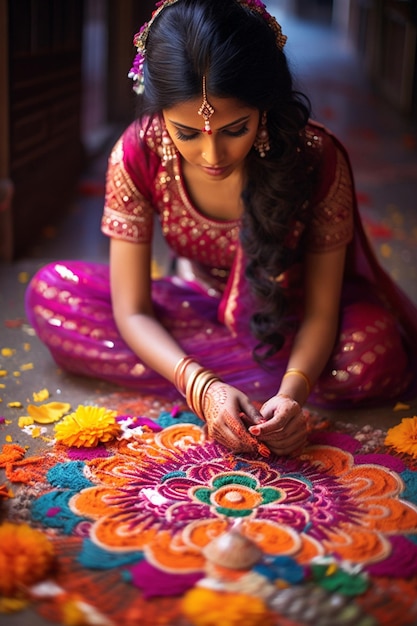 Photo the process of making rangoli designs