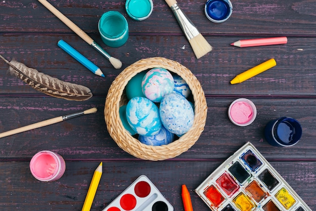 Process of painting Easter eggs