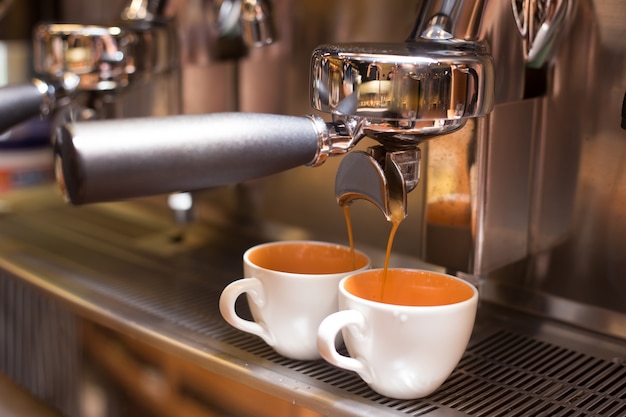 Process of preparation of coffee, a closeup.