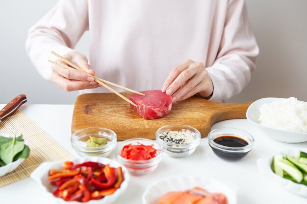 The process of preparing sushi