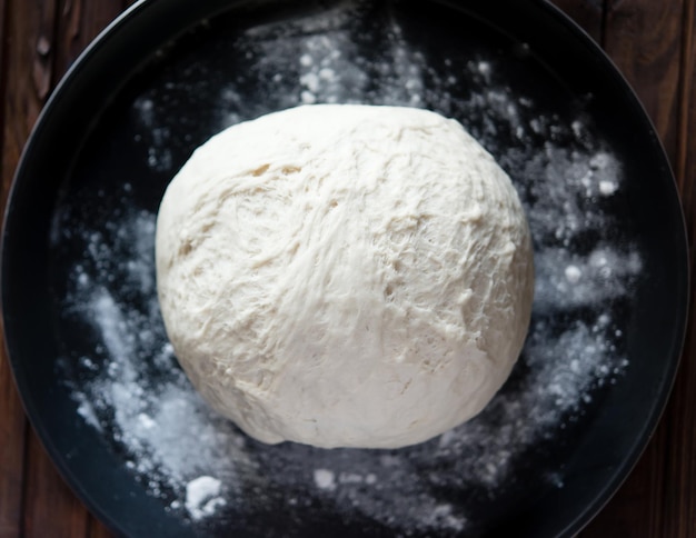 Process of raising the dough in a special basket. Dough made from natural sourdough. Wheat dough.