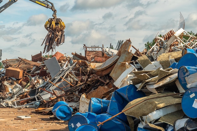 Processing industry a pile of old scrap metal ready for
recycling scrap metal recycling