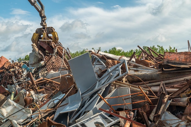 Processing industry a pile of old scrap metal ready for
recycling scrap metal recycling