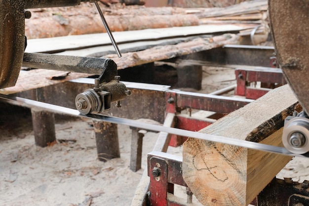 Photo processing and sawing wood at a sawmill woodworking industry