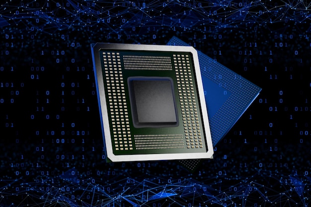 プロセッサ アーキテクチャ x86 (ARM RISKV) 抽象的なマイクロチップ 電子ボード上の中央プロセッサー 新しいマイクロプロセッ サ マイクロエレクトロニクス技術の抽象的な概念 3Dレンダリング