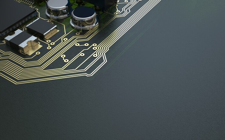 Микросхема процессора на печатной плате. 3D-рендеринг. Концепция технологии