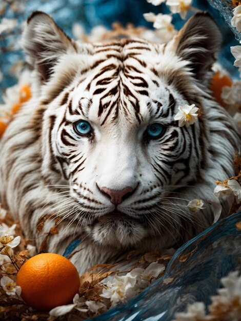 Produce an incredibly detailed macro photograph of a white tiger's eye capturing the unique and enc