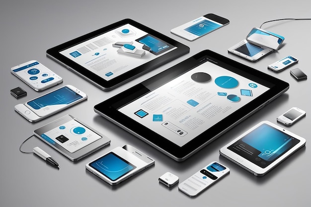 Produce a set of electronic device templates with a corporate and professional look