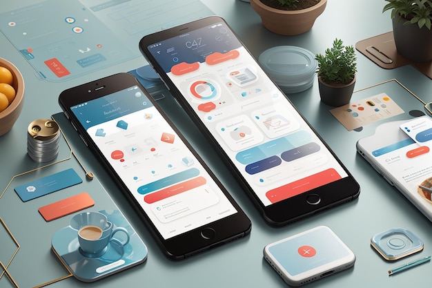 Produce a variety of stylized mockups for showcasing mobile app user interfaces