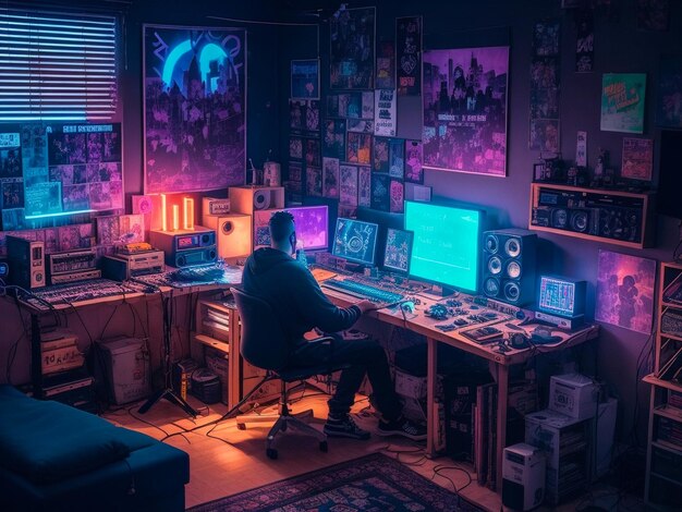 A producer in a home studio