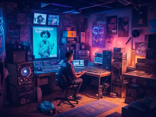 A producer in a home studio