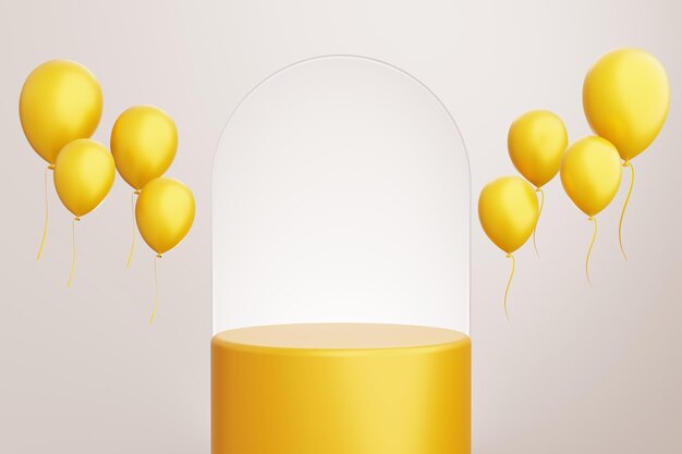 product achtergrond wit platform of podium met ballon en leeg displayplatform 3D-illustratie