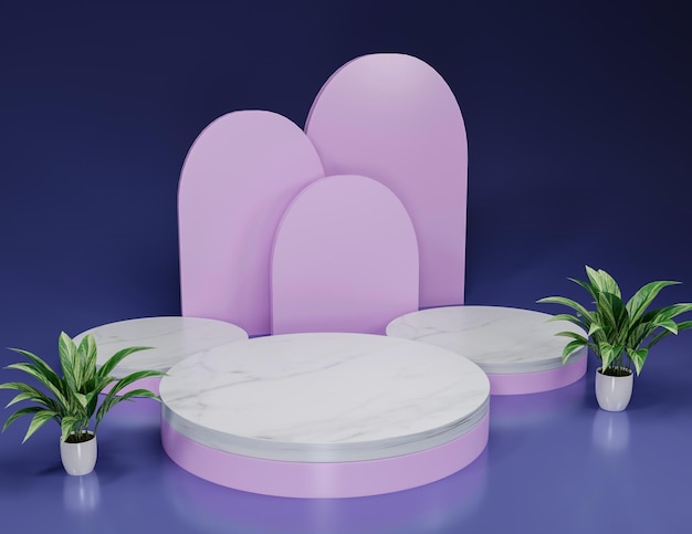 Product background purple and white cosmetic podium 3d rendered background for product photoshot