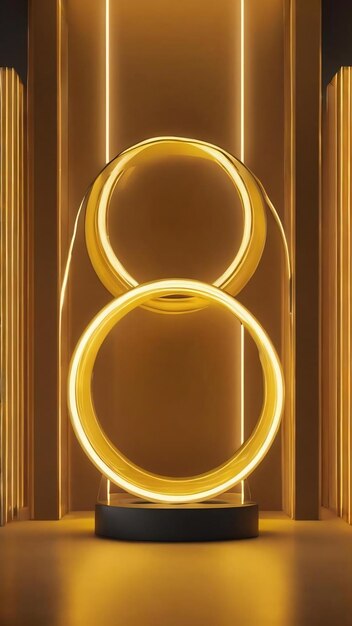 Product display area concept created with globe yellow shapes and circle neon light background 3d re