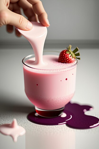 Product display of delicious strawberry juice drinks and fruit drinks