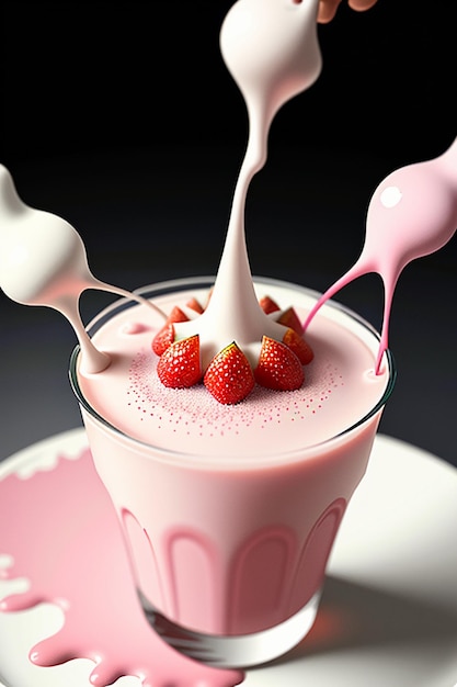 Product display of delicious strawberry juice drinks and fruit drinks